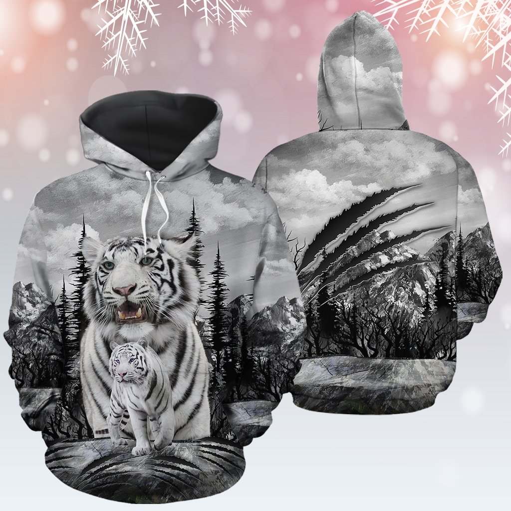 White Tiger Family Scratch Black And White 3D Printed Sublimation Hoodie Hooded Sweatshirt Comfy Soft And Warm For Men Women S To 5Xl Ctc22034675