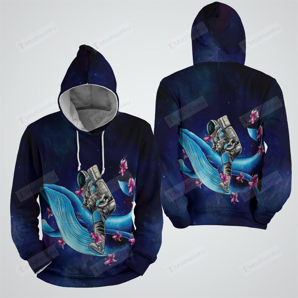 Astronaut And Whale In Galaxy Illustration 3D Full Over Print Hoodie Zip Hoodie Sweater Tshirt