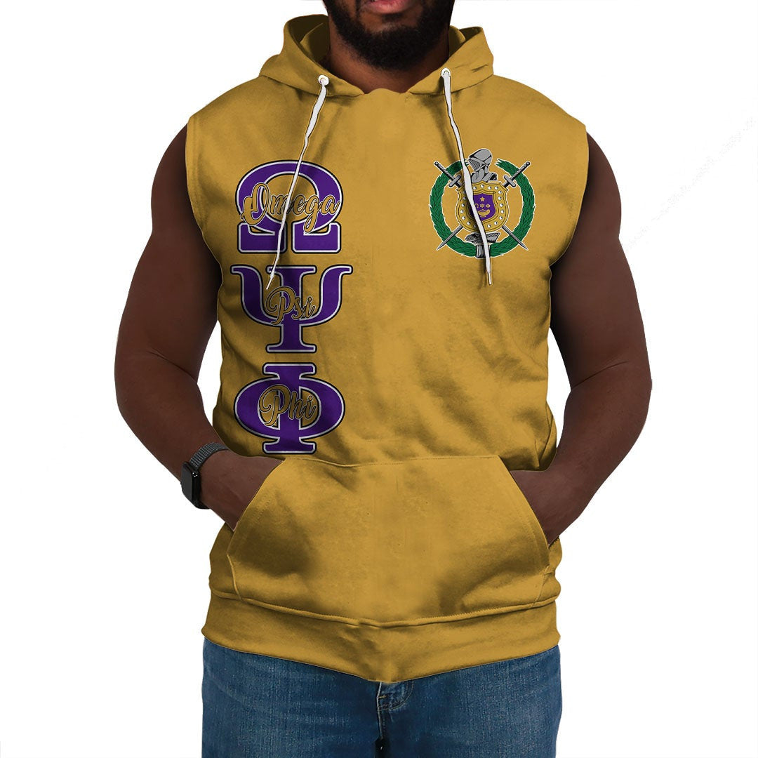 Fraternity Hoodie – Personalized Omega Psi Phi Old Gold Sleeveless Hoodie