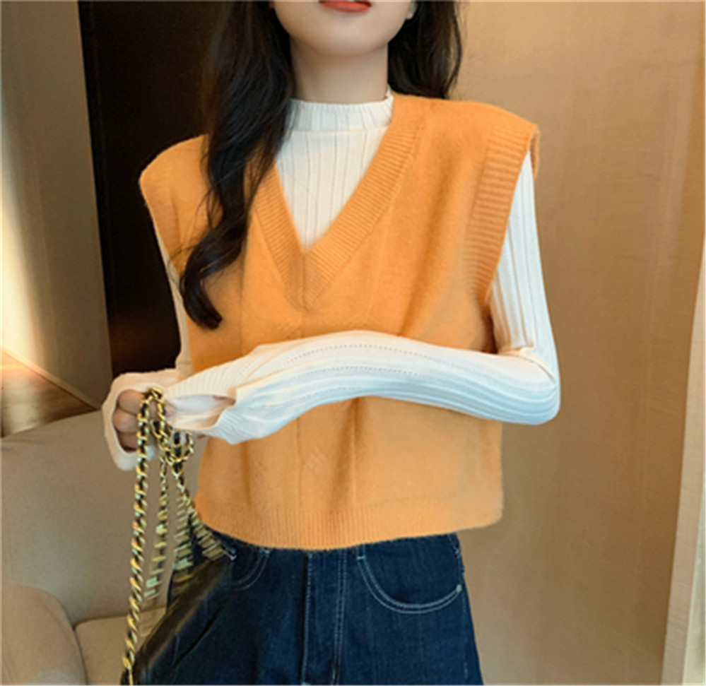 2021 Korean Style Fashion Spring Autumn Sleeveless Sweaters Purple Blue Sweater Vest Women V Neck Solid Loose Casual Basic Tops alx