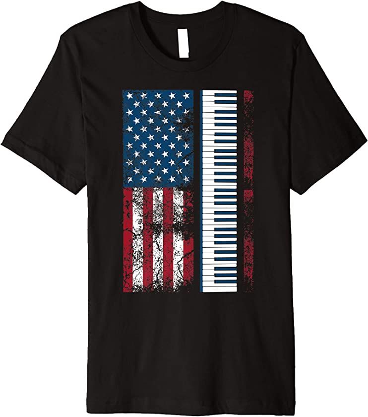 Vintage US Flag Piano | Cute Keyboardists Funny Musical Gift Premium T-Shirt