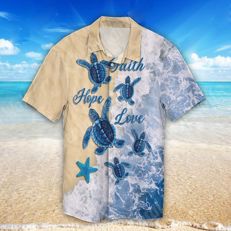 Faith Hope Love Turtle For Men And Women Graphic Print Short Sleeve Hawaii Casual Shirt Ha93641