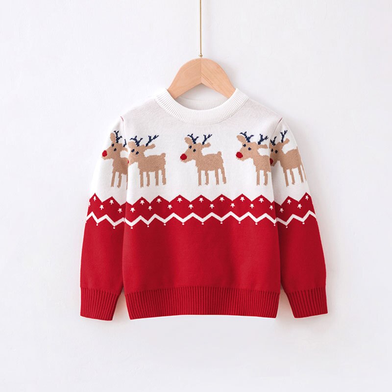 Christmas Sweaters Jersey For Girls Cotton Lovely Deer Toddler Pullover Warm Children’s Knitted Wear Kids Winter Clothes alx