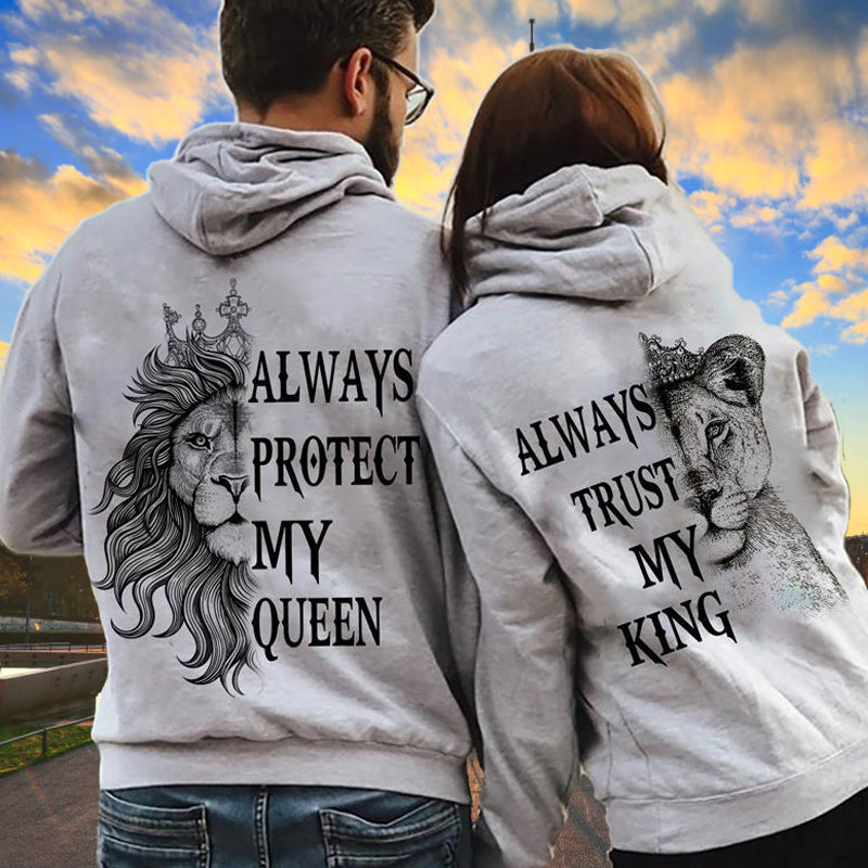 Always Protect My Queen Always Trust My King Hoodie, Lion Couple Hoodie, Couple Hoodie, Husband Wife Hoodie, Lion Hoodie, Unisex Sweater, Sweatshirt