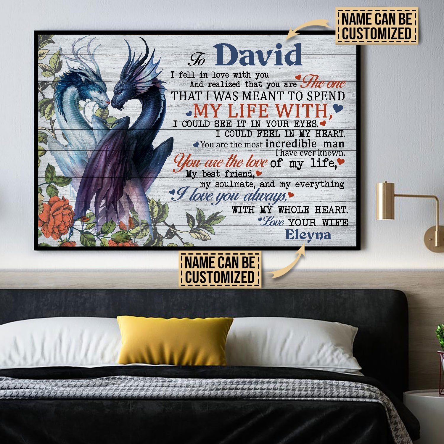 Aeticon Gifts Personalized Dragon Fell In Love Canvas Mom Dad Gift Home Decor