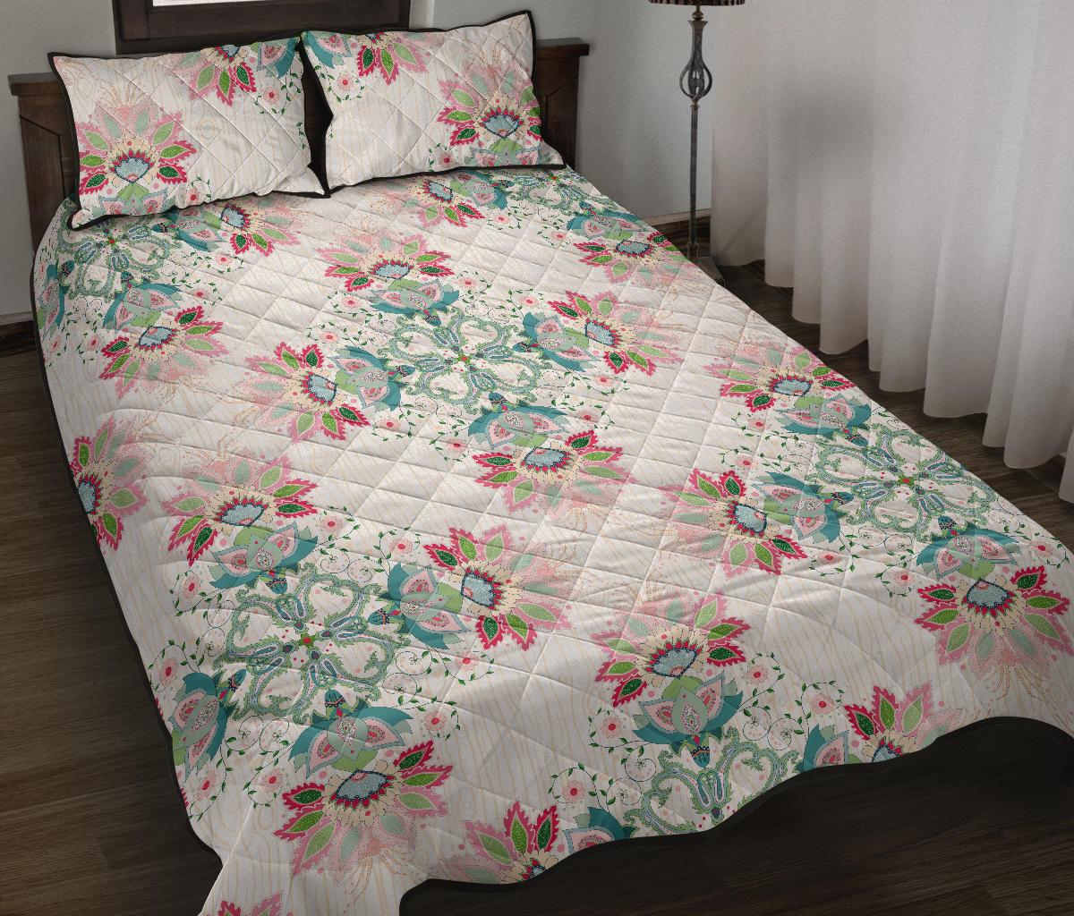 Square floral indian flower pattern Quilt Bed Set