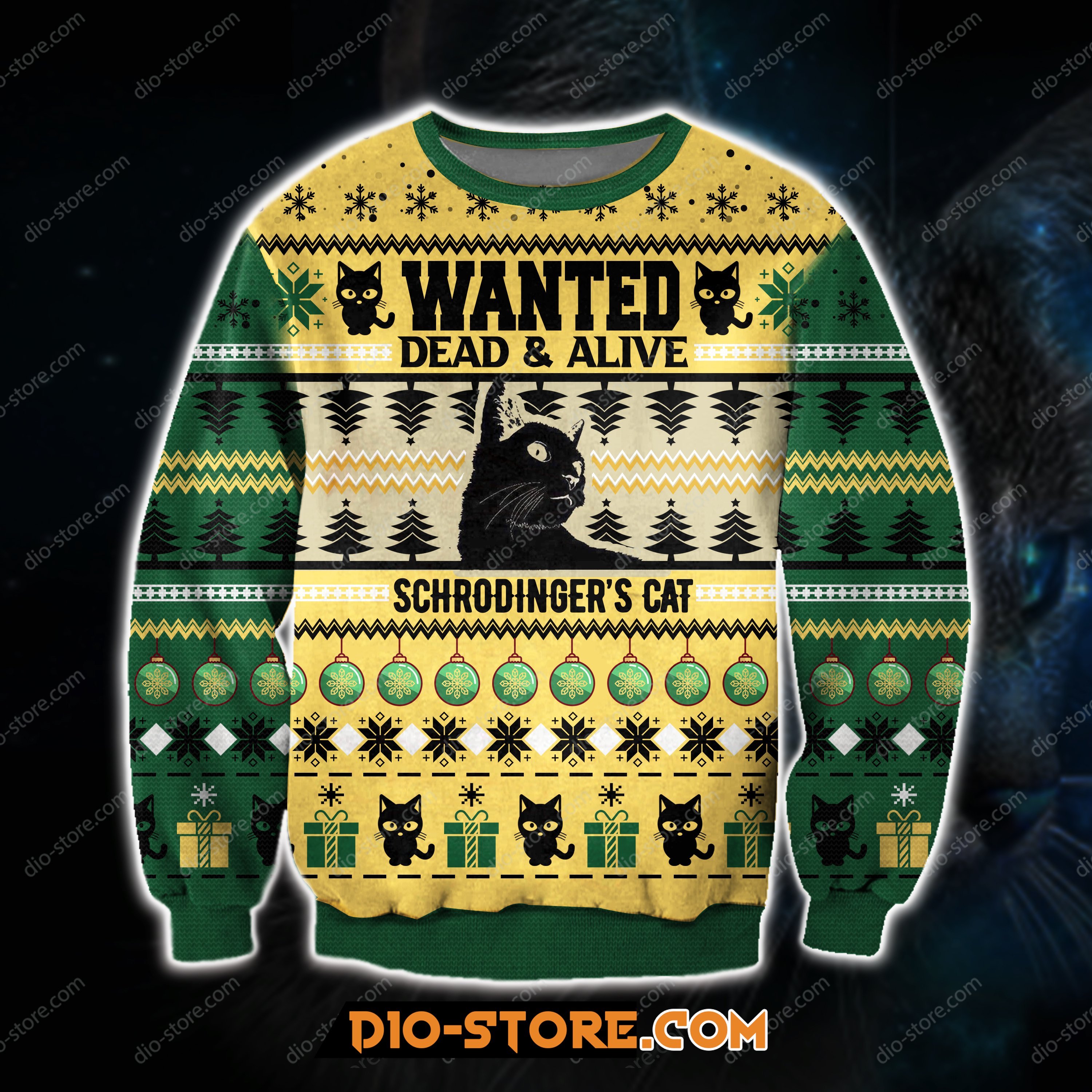 3D Printed Wanted Dead  Alive Schrodingers Cat Ugly Christmas Sweater Hoodie All Over Printed Cint10203