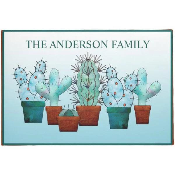 Personalized Name Family House Desert Cactus Pots Plants Flower Doormat Indoor And Outdoor Mat Entrance Rug Sweet Home Decor Closing Gift Gift For Friend Family Birthday Floral Lovers Gift Idea