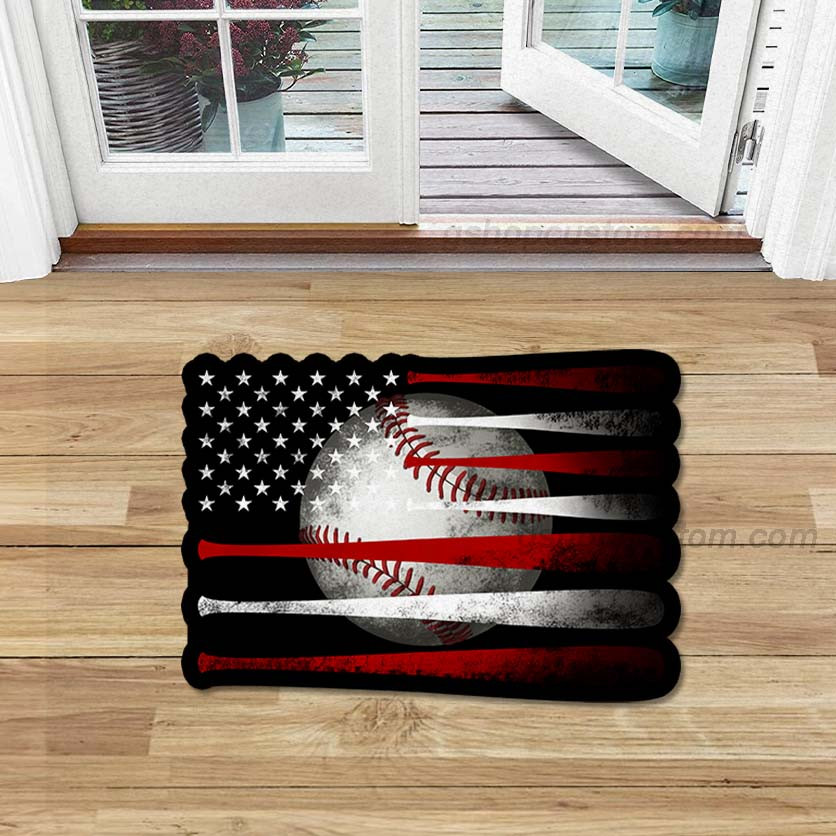 Usa Flag Baseball Bat Line Shaped Doormat Carpet – Baseball Sport America Flag 4Th Of July 3D Rug Doormat Decor Home – Sdm-A0075