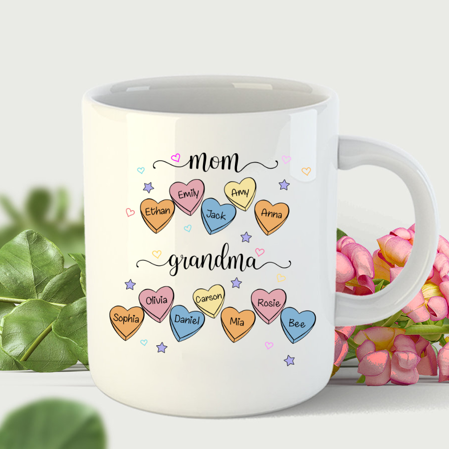 Personalized Mom Grandma Hearts Mug