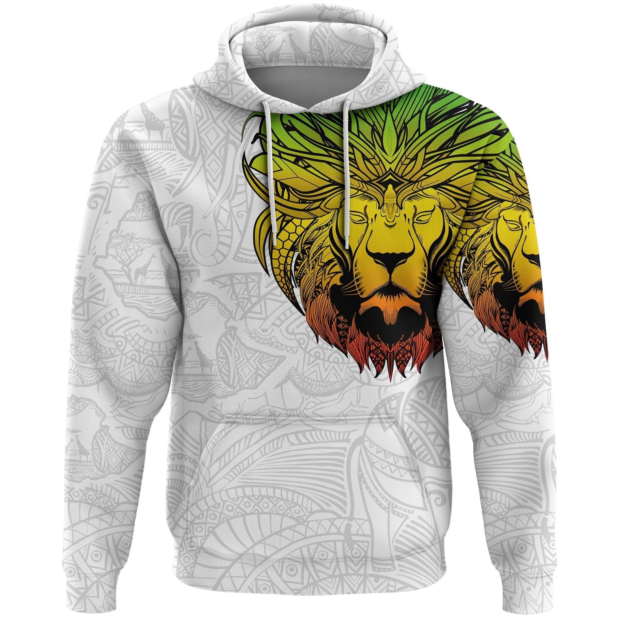 Wonderprint Ethiopia Hoodie, Ethiopia Lion Pattern Africa White