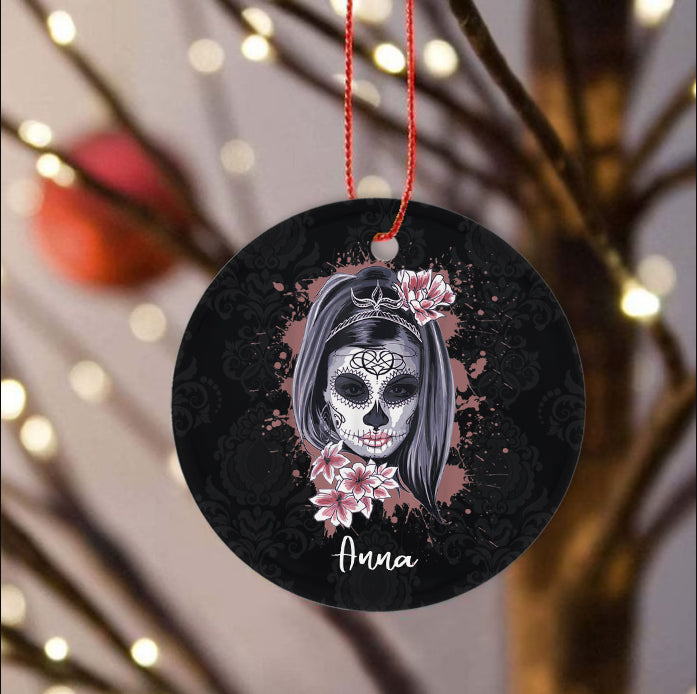 Sugar Skull Ornament Personalized Ornaments La Calavera Catrina Halloween Candy Sugar Skull Girl Gift