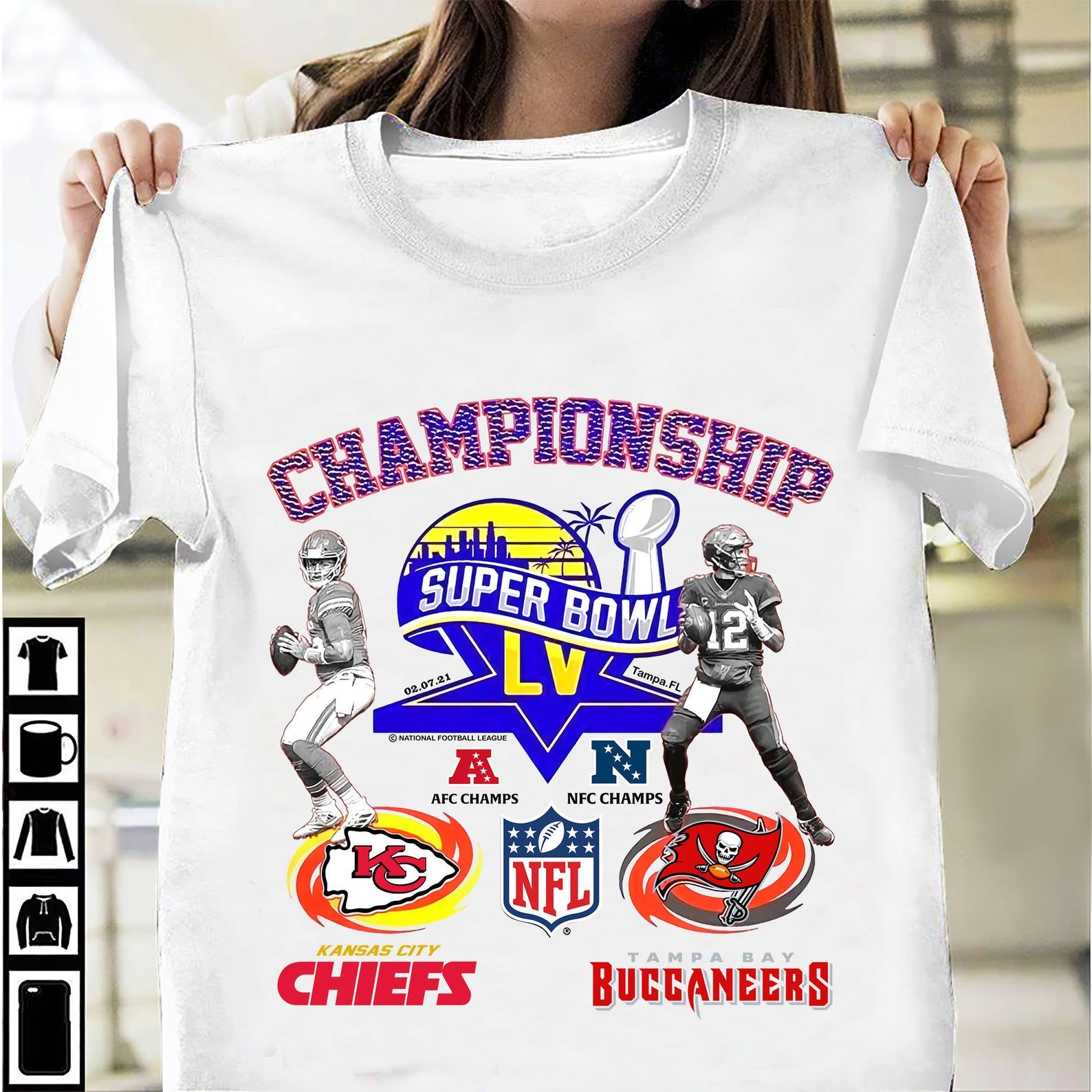 Super Bowl Liv T-Shirts Tampa Bay Buccaneers/Kansas City Chiefs – Adult S-5 Chiefs Vs Buccaneers Champions Football Shirt Gift Fan