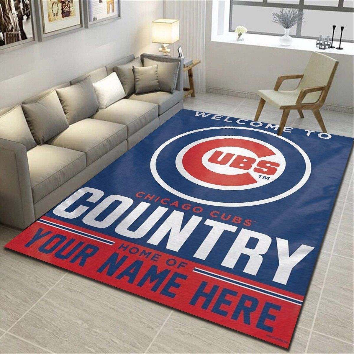 Chicago Cubs Personalized Area Rugs, Team Living Room Bedroom Carpet, Customized Fan Cave Floor Mat