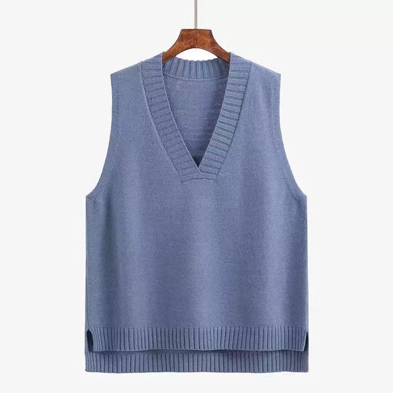 Women Big Size Knitted Sweater Vest 2022 Spring Autumn Oversize Vintage Sweater Sleeveless Girls V-Neck Pullover Tops Outerwear alx