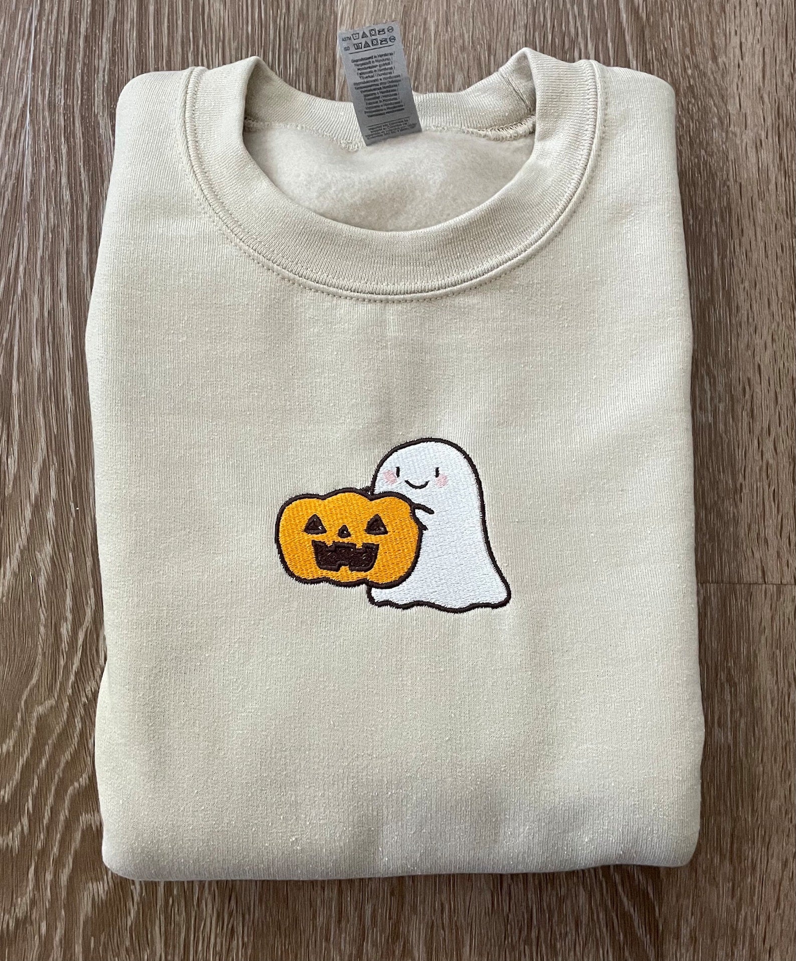 Ghost & Pumpkin Embroidered Halloween Sweatshirt 2D Crewneck Sweatshirt All Over Print Sweatshirt For Women Sweatshirt For Men Sws3489