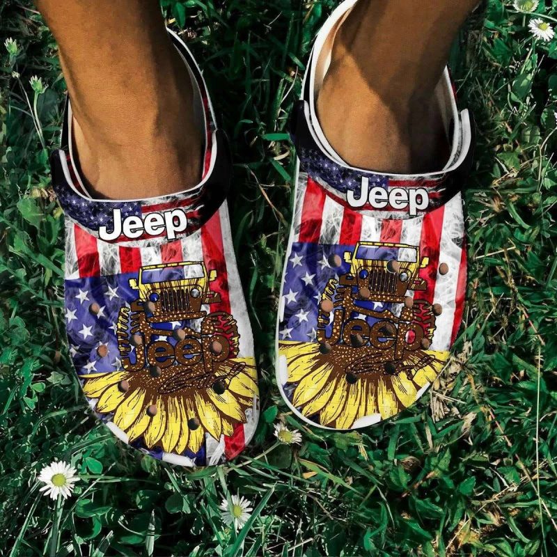 Sunflower Us Flag Jeep Girl Crocband Clog Shoes For Jeep Lover