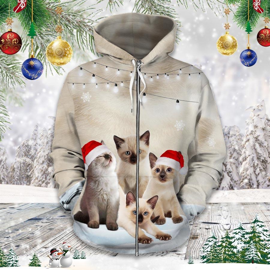 Siamese Kittens Cat Fur Christmas Cat Lover Cat Shirt Cat Fashion Hoodie