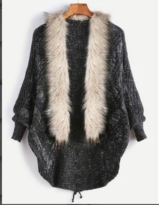 Women’s Bat Sleeve Cardigan Fur Collar Sweater Loose Knitted Coat alx