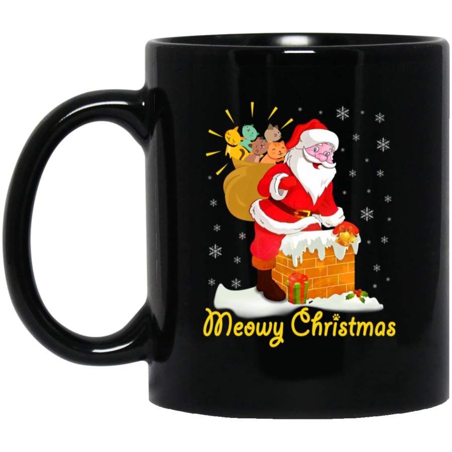 Cat Coffee Mug Cat Meowy Christmas Santa Claus With Cats Ugly Sweater Cute Xmas Party 11oz – 15oz Black Mug