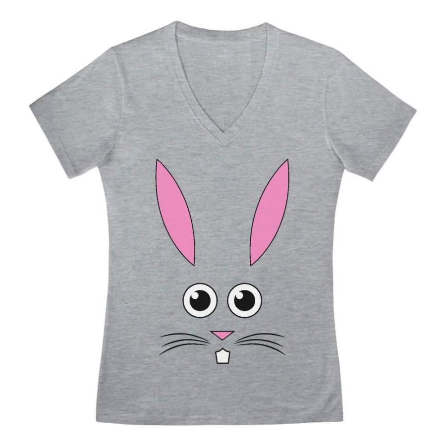 Cute Easter Bunny Face V-Neck Fitted Women T-Shirt