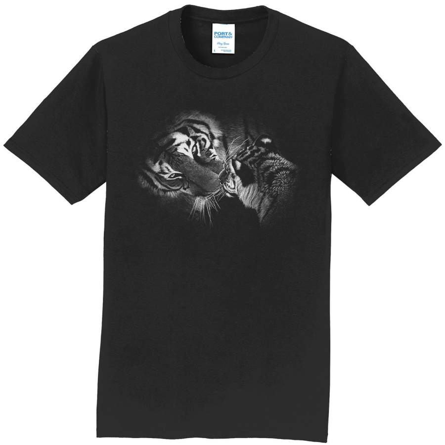 Close-up Tiger and Cub on Black – Adult Unisex T-Shirt