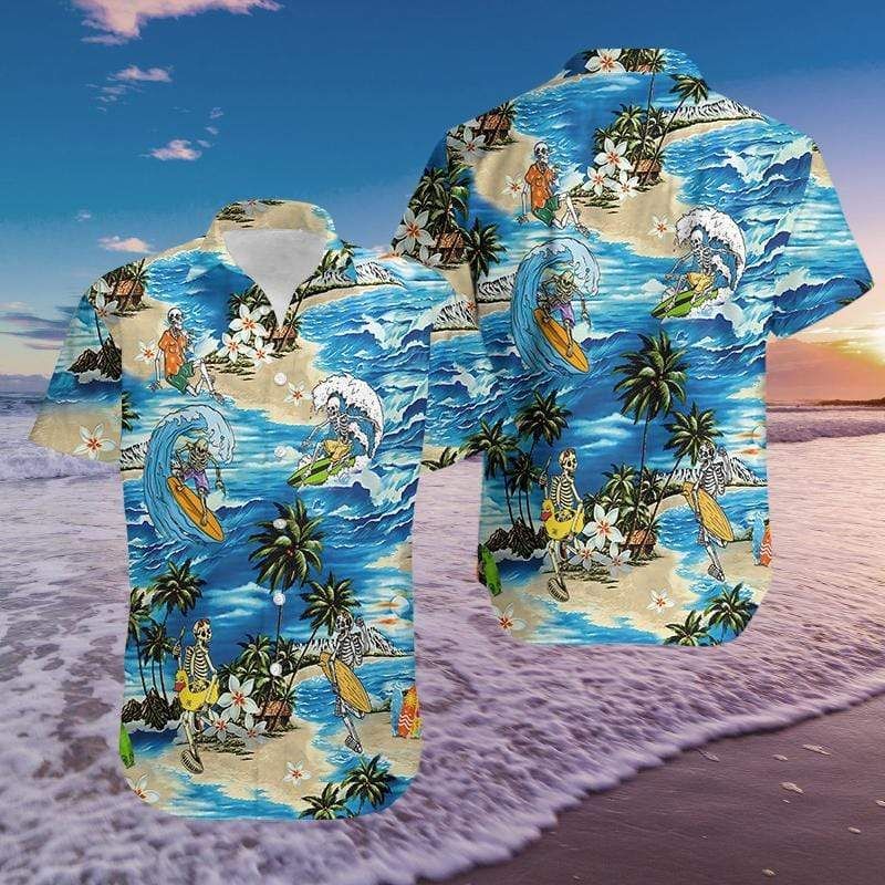 Check Out This Awesome Skull Surfing Summer Vibe Tropical Hawaii Aloha Shirts Ha32197