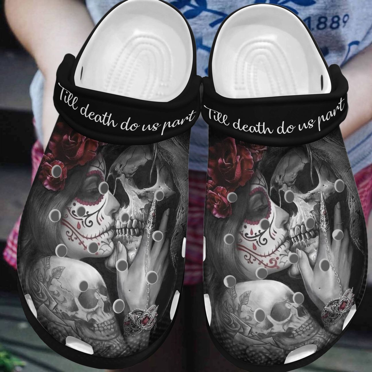 Skull Personalized Clog, Custom Name, Text, Color, Number Fashion Style For Women, Men, Kid, Print 3D Till Death Do Us Part