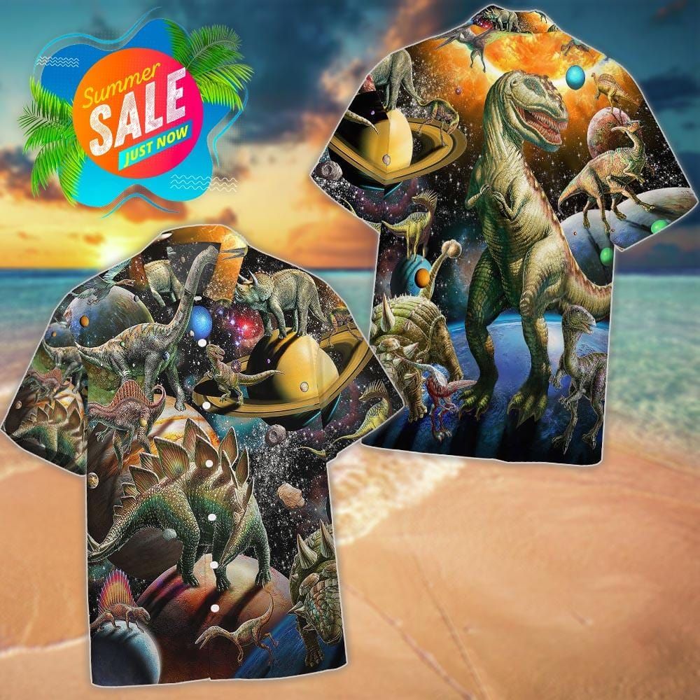 Dinosaur Dominate The Galaxy Hawaii Aloha Shirts L Ha20657