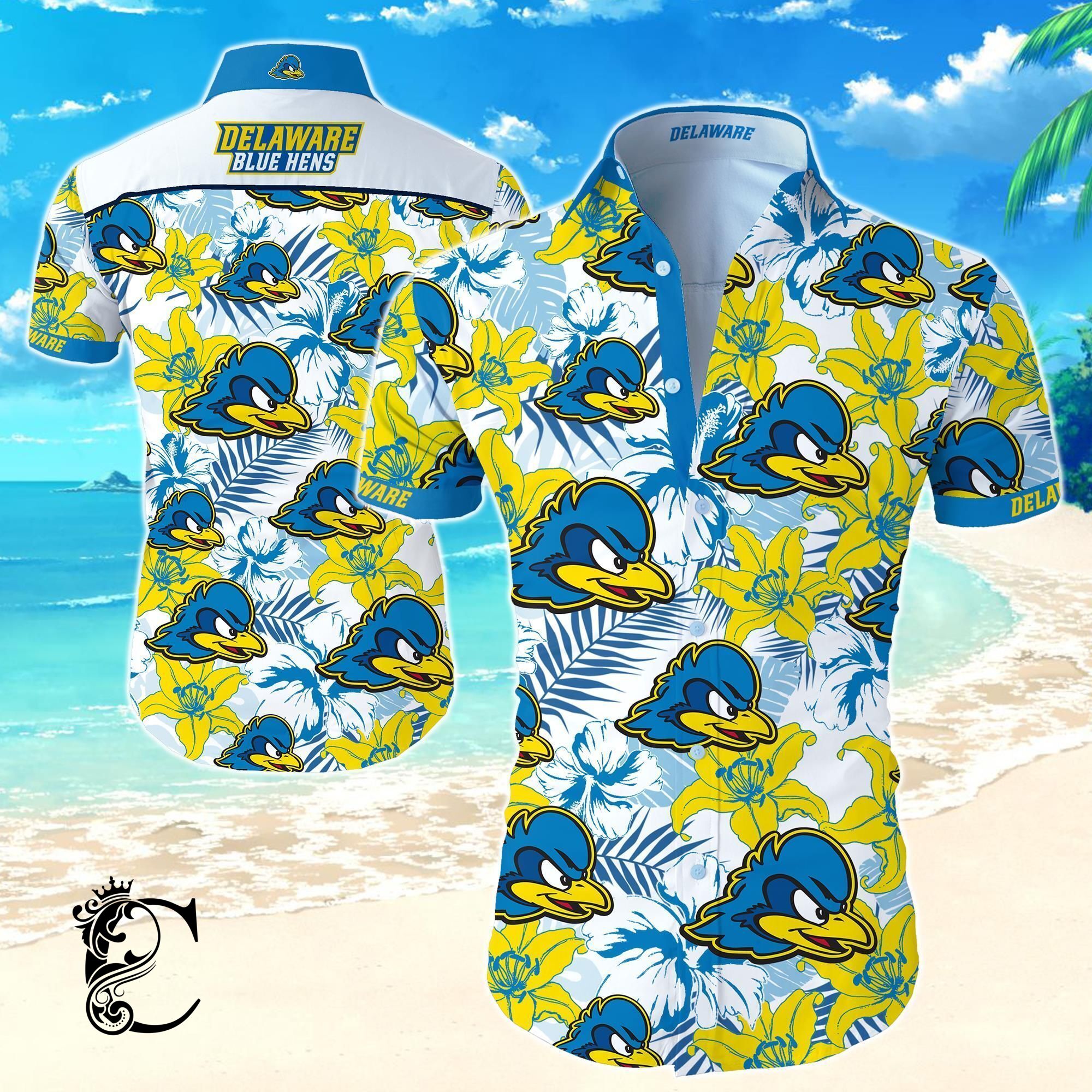 Beach Shirt Delaware Fightin Blue Hens Hawaiian Shirt- Chillicothemall