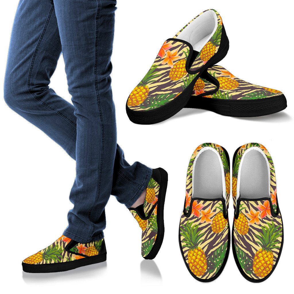 Vintage Zebra Pineapple Pattern Print Women’S Slip On Shoes