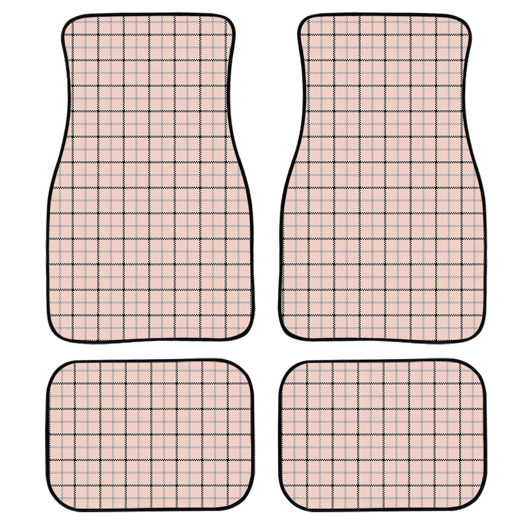 Pastel Pink And Black Tattersall Print Front And Back Car Floor Mats, Front Car Mat