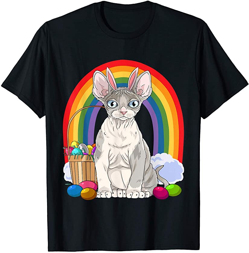 Devon Rex Cat Happy Easter Eggs Bunny T-Shirt