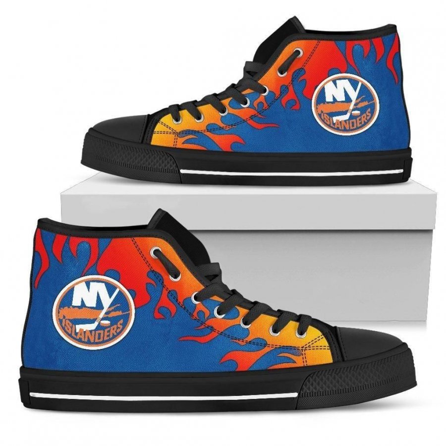 Fire Burning Fierce Strong Logo New York Islanders High Top Shoes #164