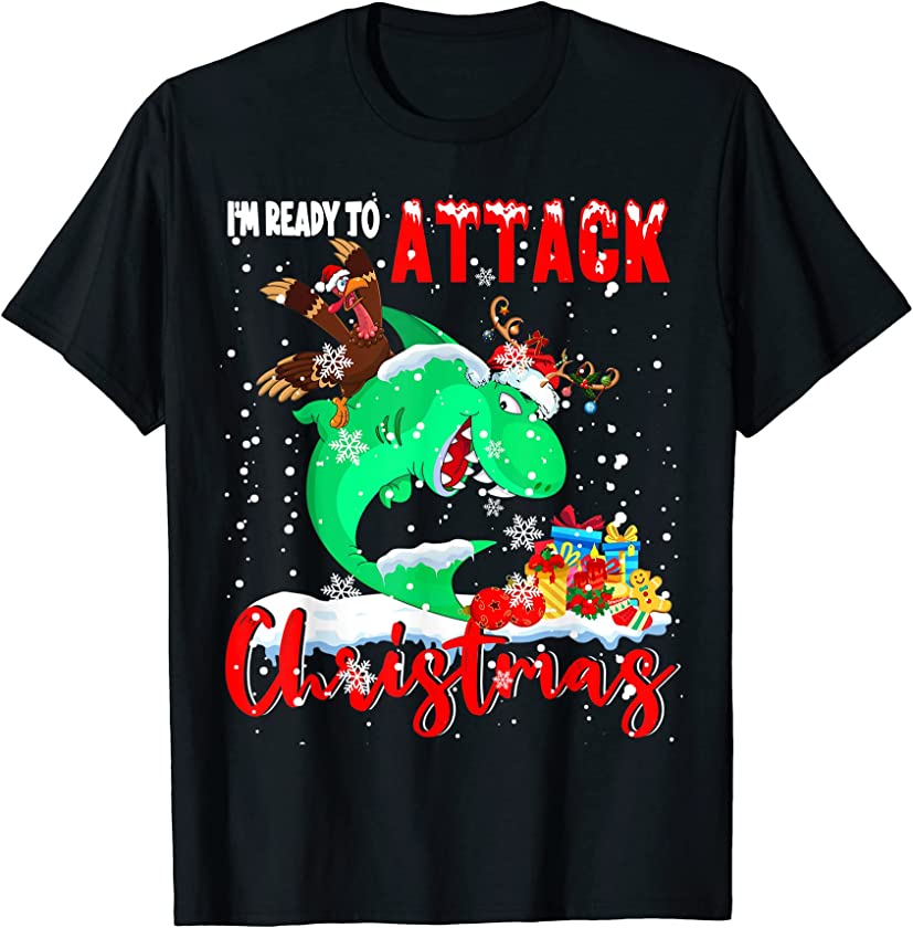 Attack Christmas Funny Autumn Turkey Riding Shark Kids T-Shirt