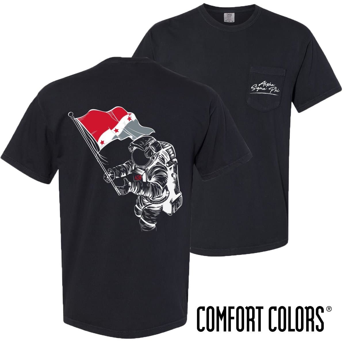 Alpha Sig Comfort Colors Black Astronaut Pocket Tee