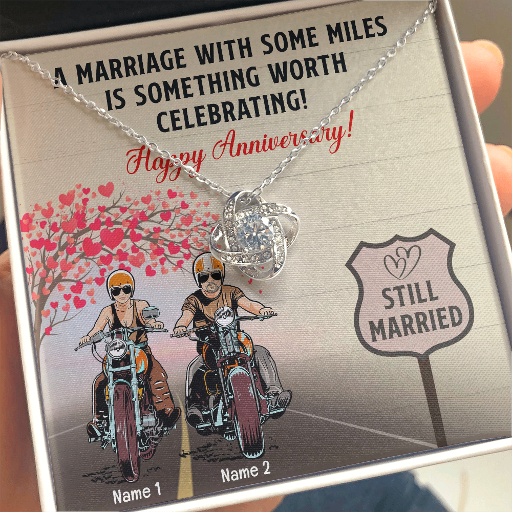 Biker Couple A Marriage With Some Miles – Personalized Love Knot Necklace – Anniversary Gift For Him/Her – Couple On The Ride