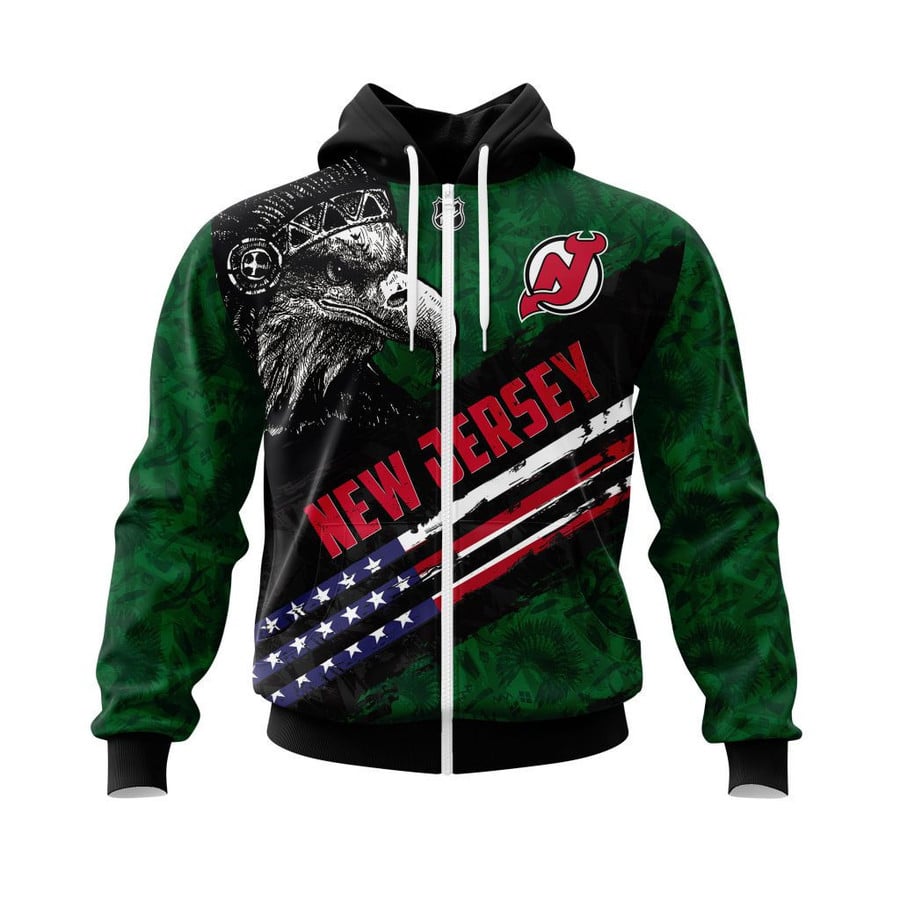 New Jersey Devils Eagle American Flag Zip Up Hoodie