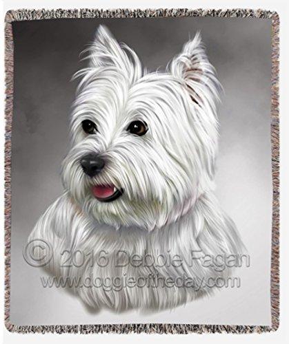 West Highland White Terrier Dog Art Portrait Print Woven Throw Blanket 54 X 38