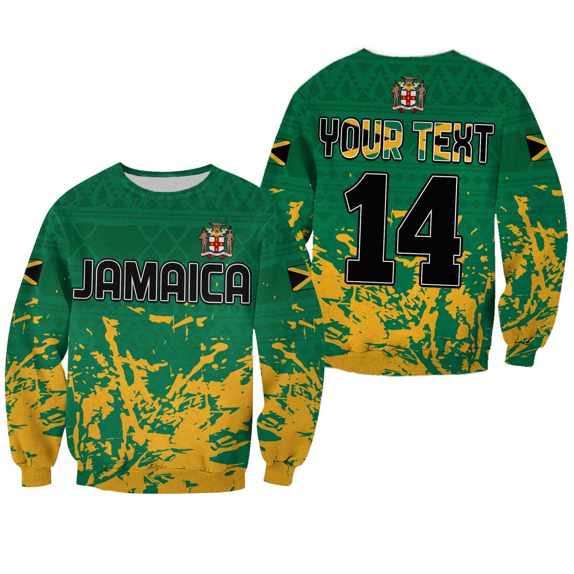 (Custom Text And Number) Jamaica Athletics Sweatshirt Jamaican Flag With African Pattern Sporty Style Lt14