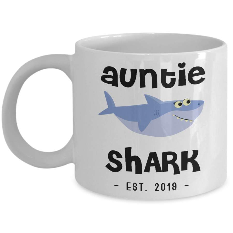 Auntie Shark Mug New Aunt Est 2019 Coffee Cup Do Do Do Expecting Aunt Pregnancy Reveal Announcement Gifts