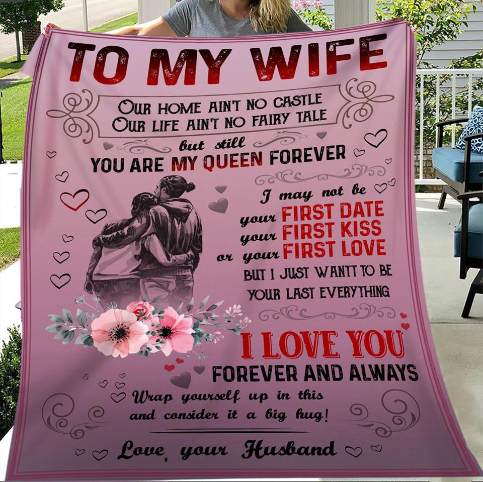 To My Wife You Are My Queen Forever Fleece Blanket Gift For Wife Couple Valentine’S Day Home Decor Bedding Couch Sofa Soft And Comfy Cozy