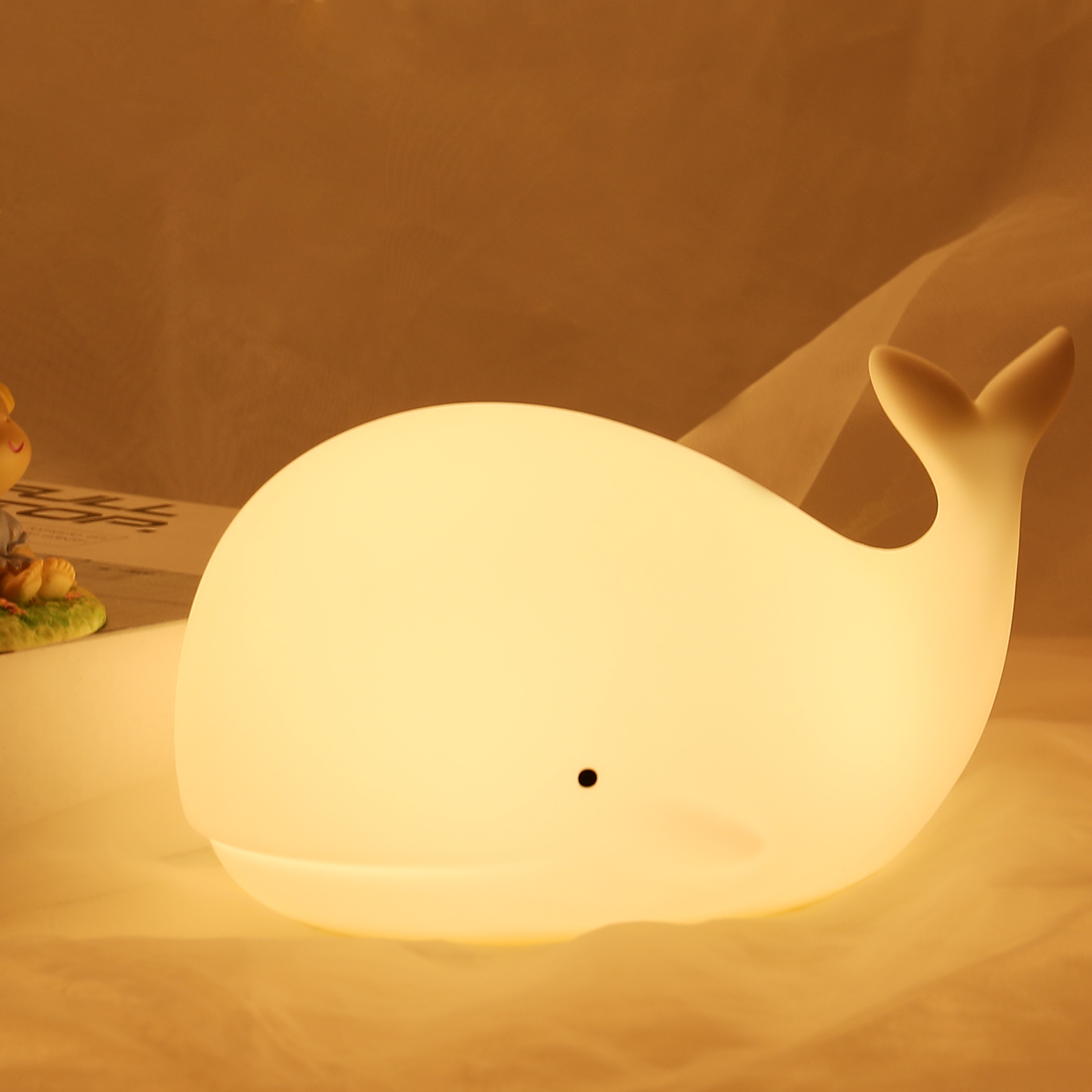 Cute Whale Night Light 7-color Silicone Usb Rechargeable Nightlights Room Decorations Table Lamp Toys for Children Baby Kids alx