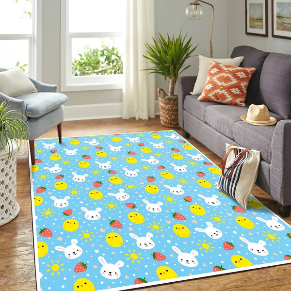 Cute Rabbit Chiken & Strawberry Mk Carpet Area Rug