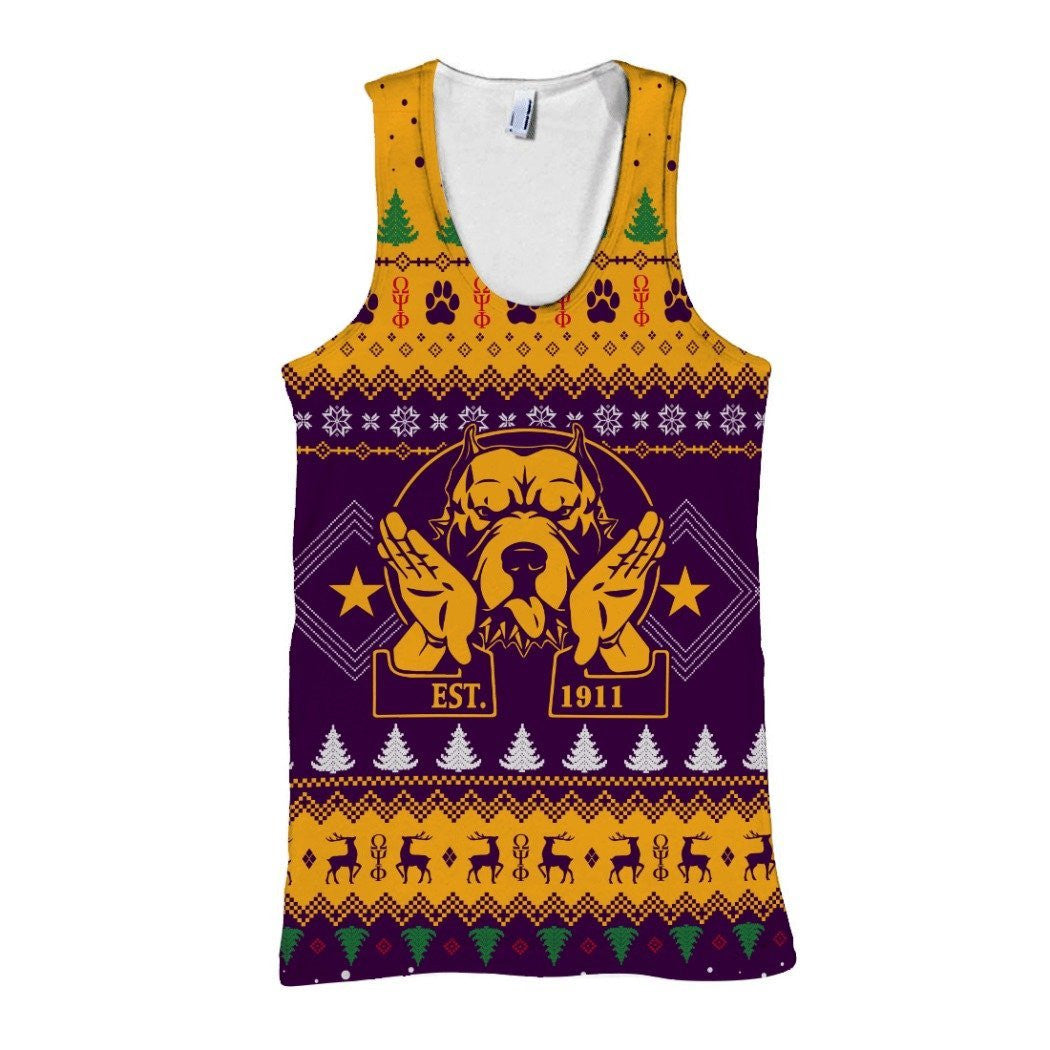 Fraternity Tank Top – Omega Psi Phi Bulldog Hand Sign Christmas Tank Top