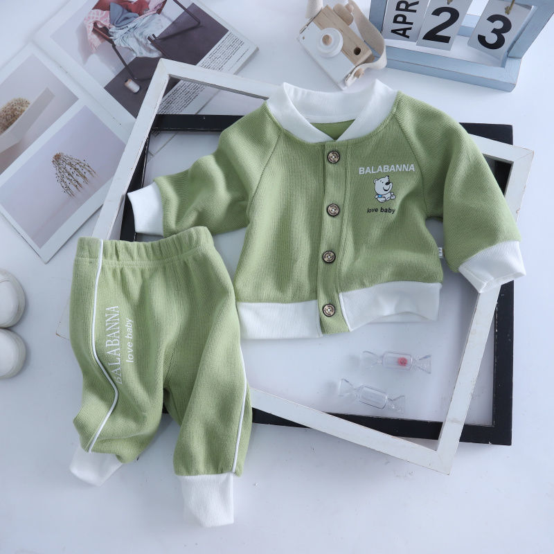 2Pcs Spring Autumn Newborn Baby Boys Girls Set Cute Bear Long Sleeved Printed Cardigan Coat + Pants Outfit Kids Outwear Clothes alx