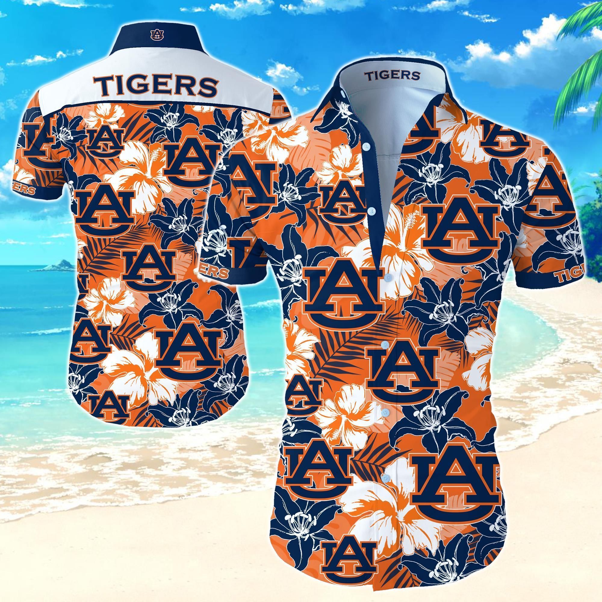 Beach Shirt Auburn Tigers Hawaiian Shirt Summer Button Up Shirt For Men Beach Wear Short Sleeve Hawaii Shirt