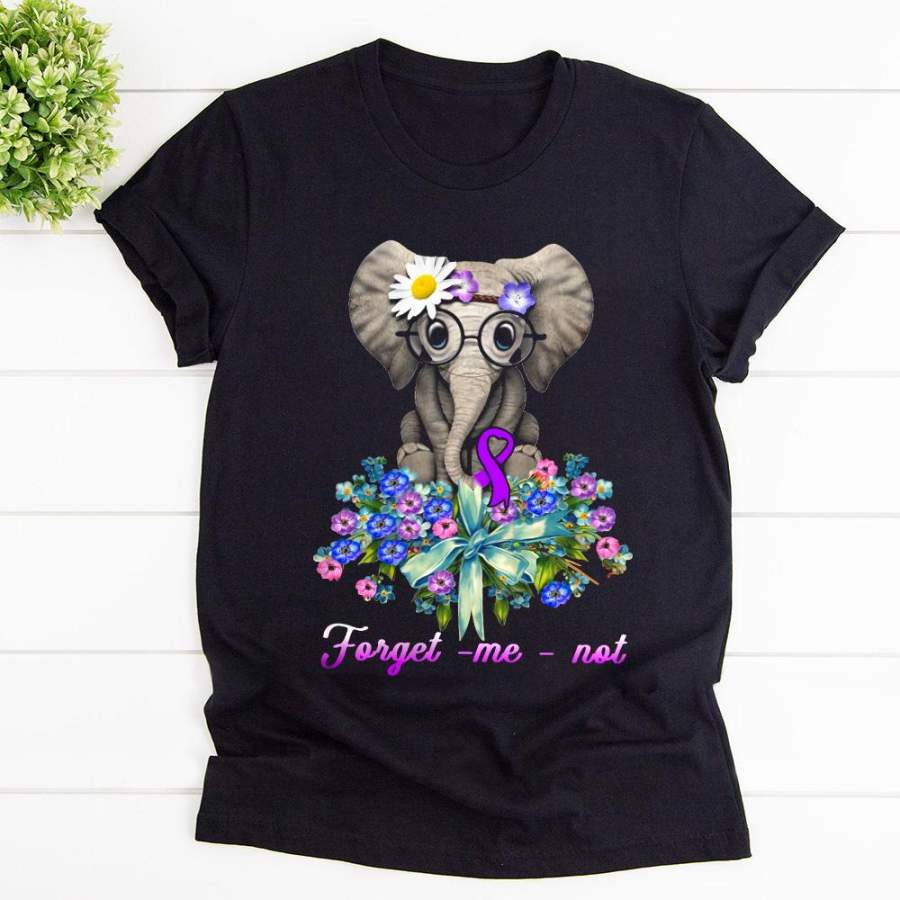 Fibromyalgia awareness forget me not elephant purple black cotton t shirt for men and women S-6XL