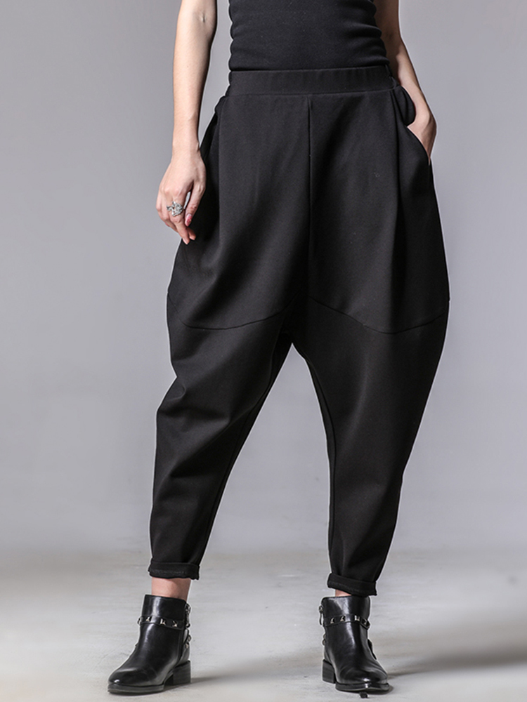 [EAM] 2022 New Spring Autumn High Elastic Waist Loose Spliced Pleated Harem Pants Women Trousers Fashion Tide All-match JY916 alx