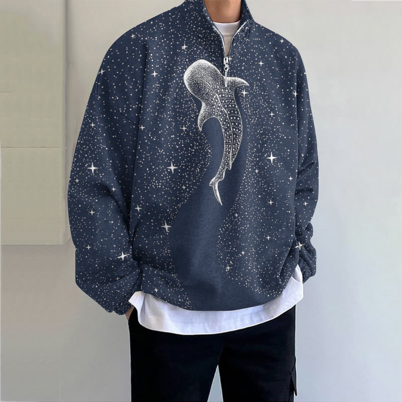 Starry Whale Art Print Zip Sweatshirt